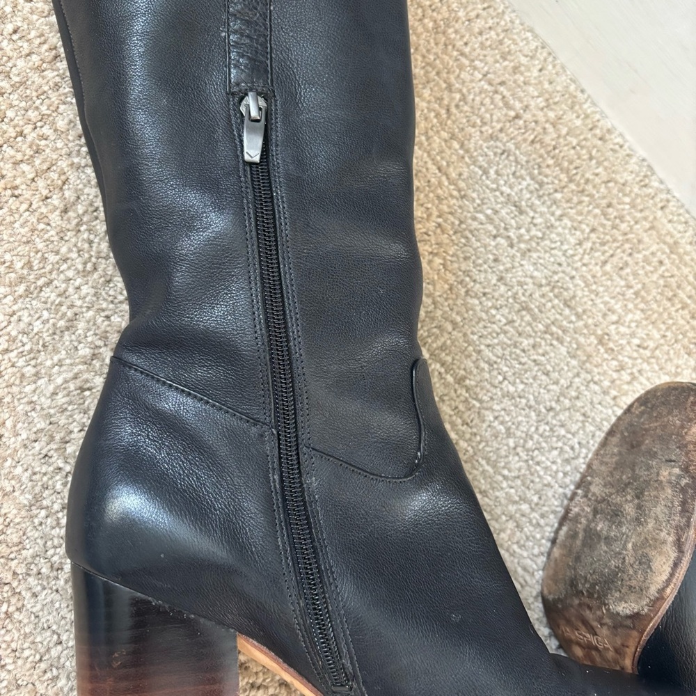 Via Spiga Black Leather Knee High Boots Block Heel Women’s Size 9 Made in Italy​ - Picture 9 of 9